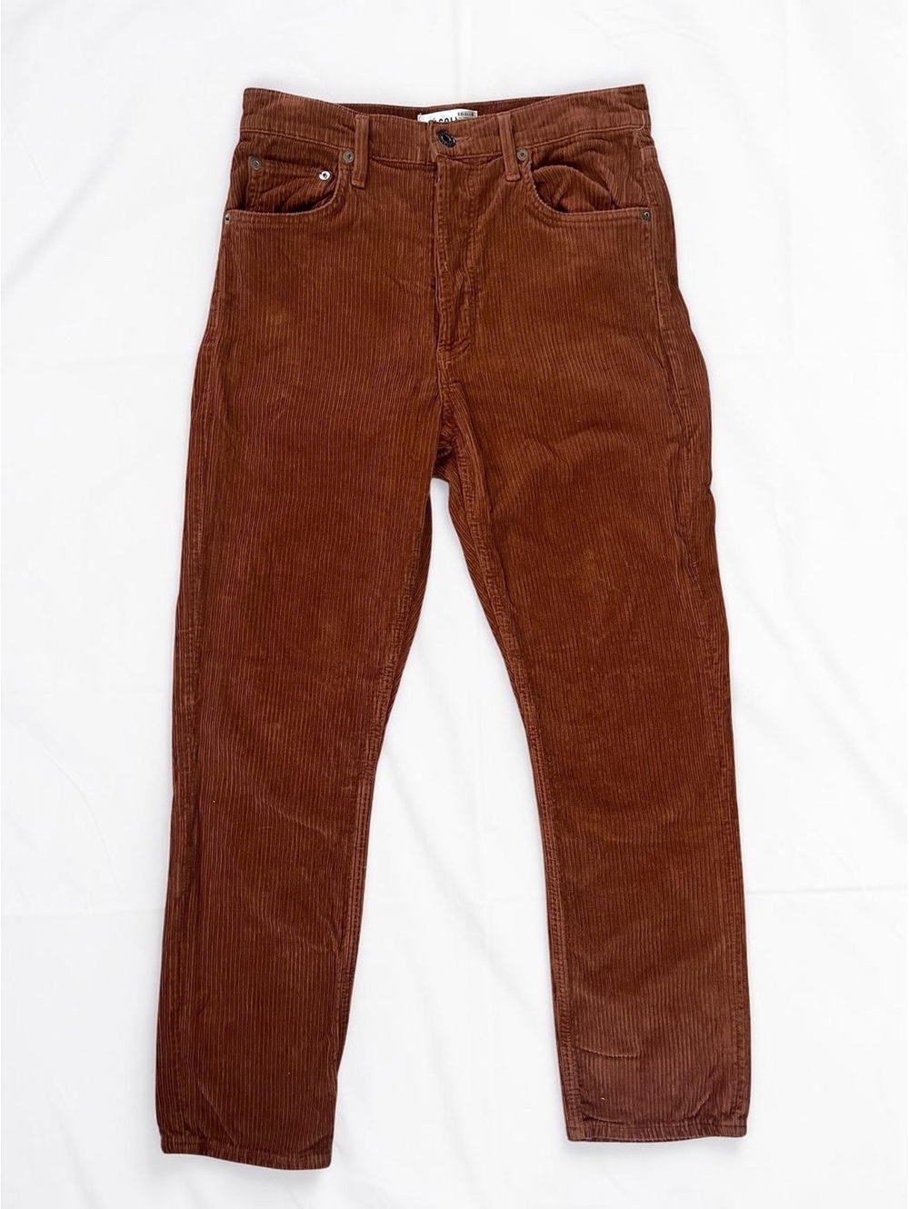 AGOLDE Riley High-Rise Straight-Leg Corduroy Pants Rust-Brown Size 26 - Picture 2 of 10